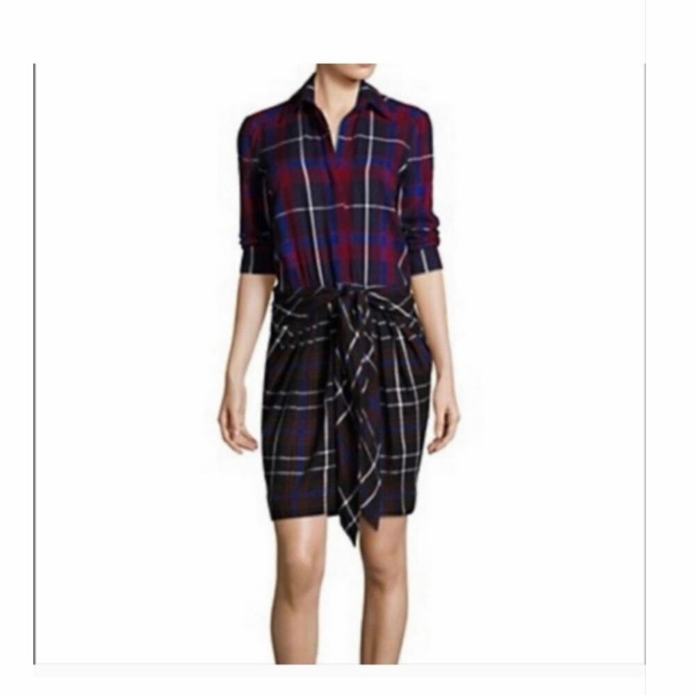 L’Agence Kylie Plaid Tie Front Dress in Blue/Red